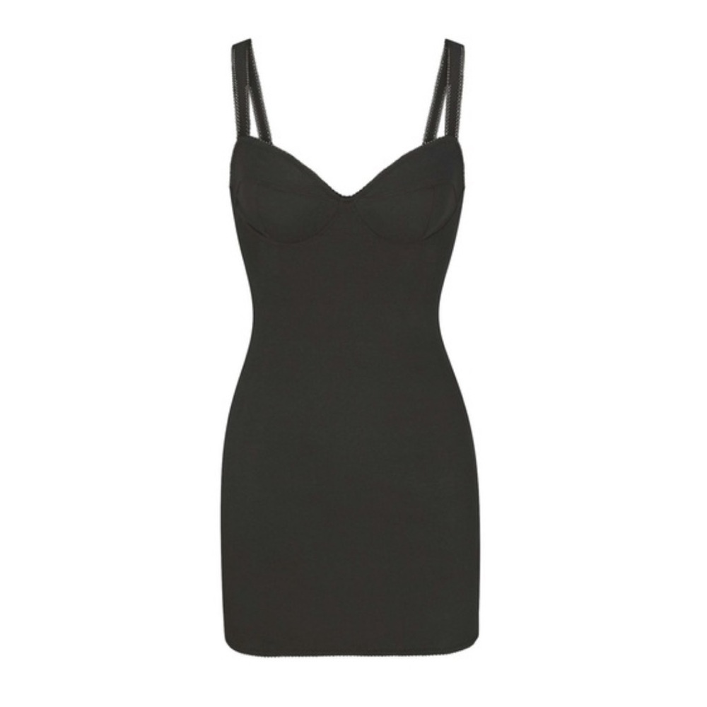 NWT Skims Black Cotton Ribbed Picot Cami Mini Dress Size XXS / 00